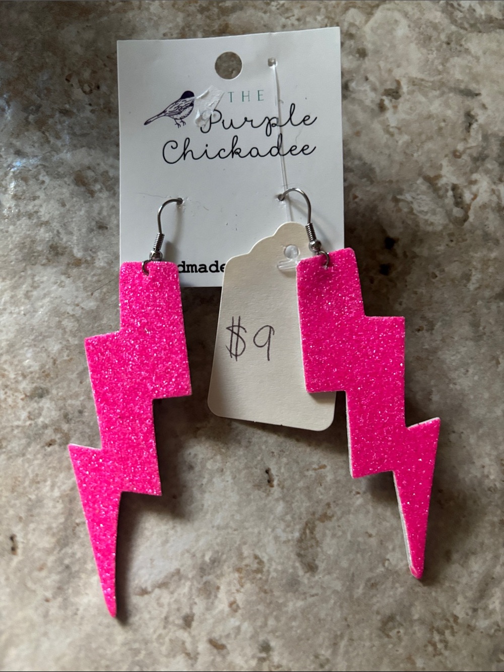 The Purple Chickadee Hot Pink Glitter Lightning Bolt Earrings